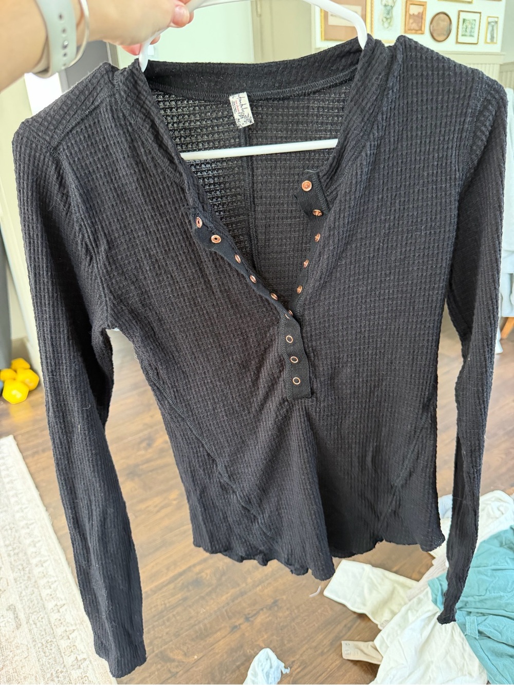 Free People Waffle-Knit Long Sleeve Henley Top